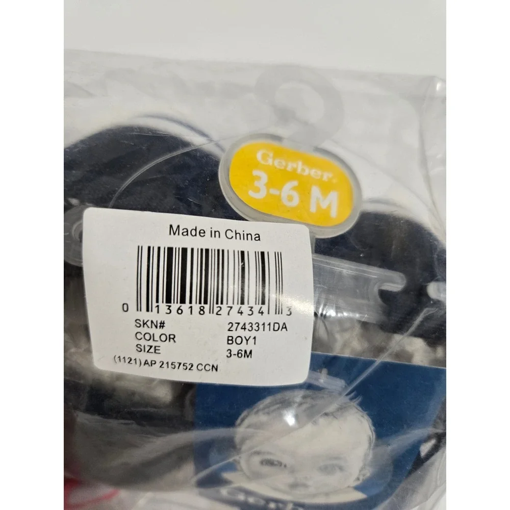 Gerber Baby Boy Crib Shoes Navy Blue Striped Lining Slip On 3-6M